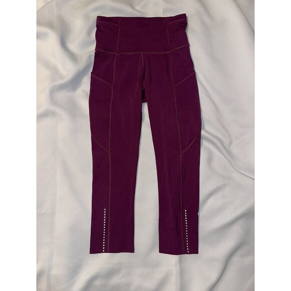 Lululemon Fast Free Cropped leggings Tight Yoga Pant High Rise Sz 2 Maroon - Picture 4 of 4